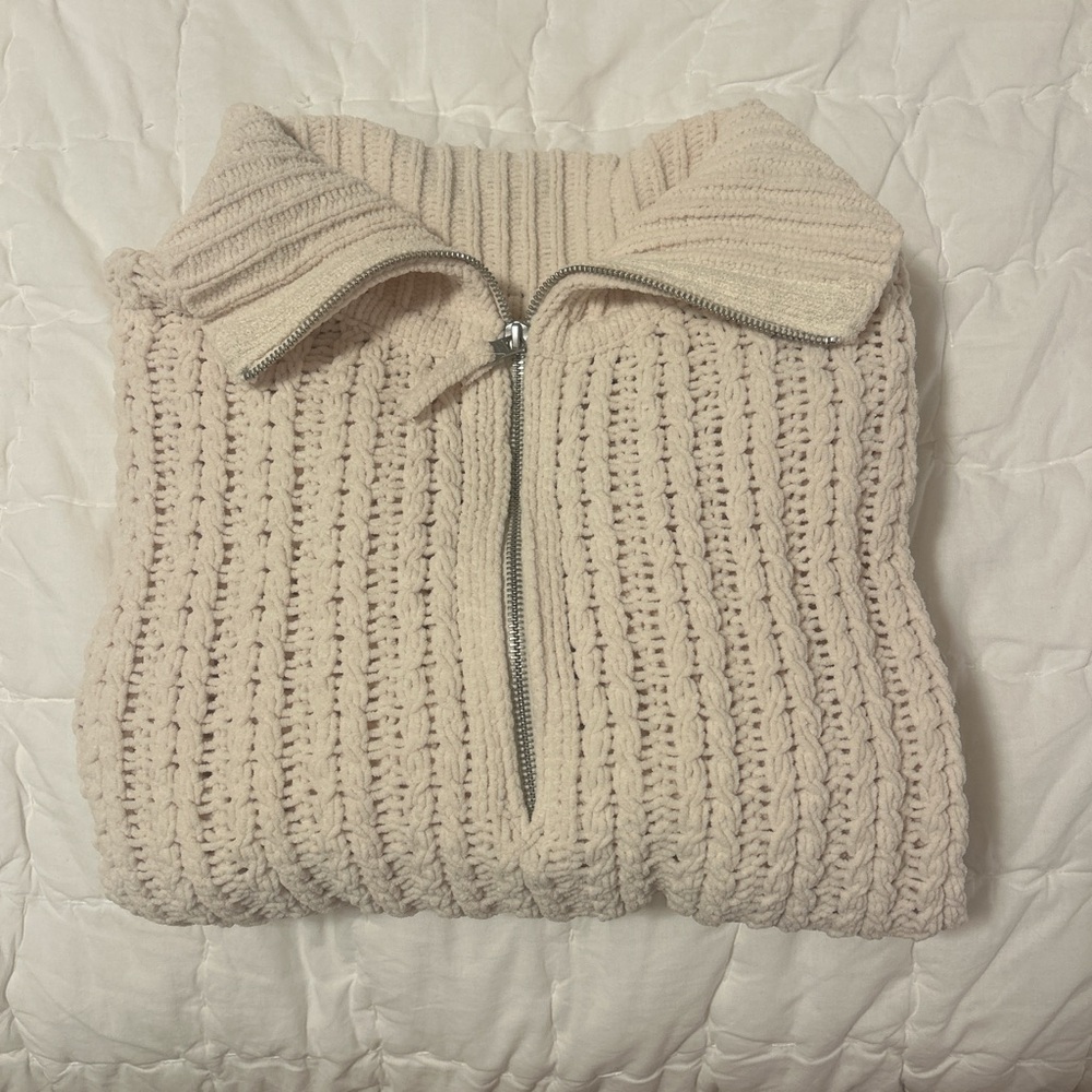 Aerie Cream Knit Quarter Zip